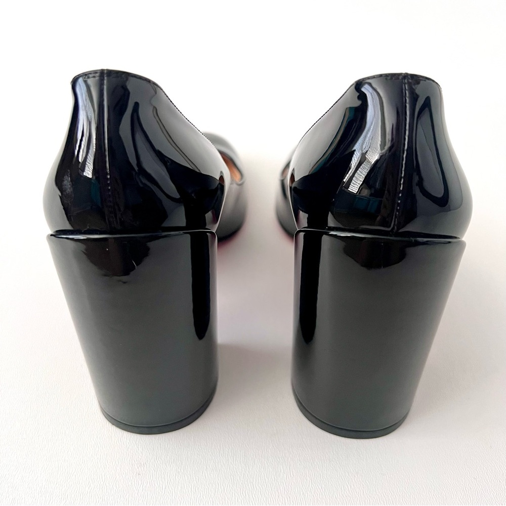 CHRISTIAN LOUBOUTIN | Miss Sab Black Patent Leather Block Heel Pumps 37.5 US 7.5 - Picture 10 of 16